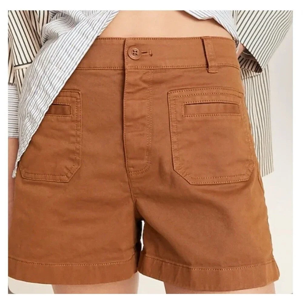 J.Crew Brown Chino Shorts Womens 6 High Rise Stretch Cotton Patch Pockets